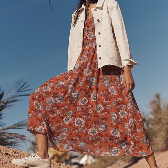 Madewell Sheer-Sleeve Button-Front Midi Dress in G - Picture 3 of 8